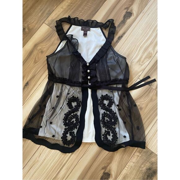 Trulli Sheer Black bohemian top Trulli blouse from LOFT Size S - Picture 1 of 8